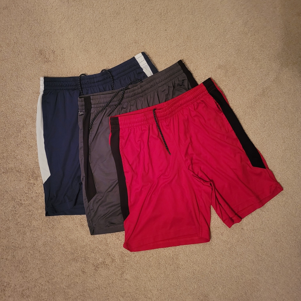 Men's Athletic Shorts - Red, Gray, and Navy Lot Of 3